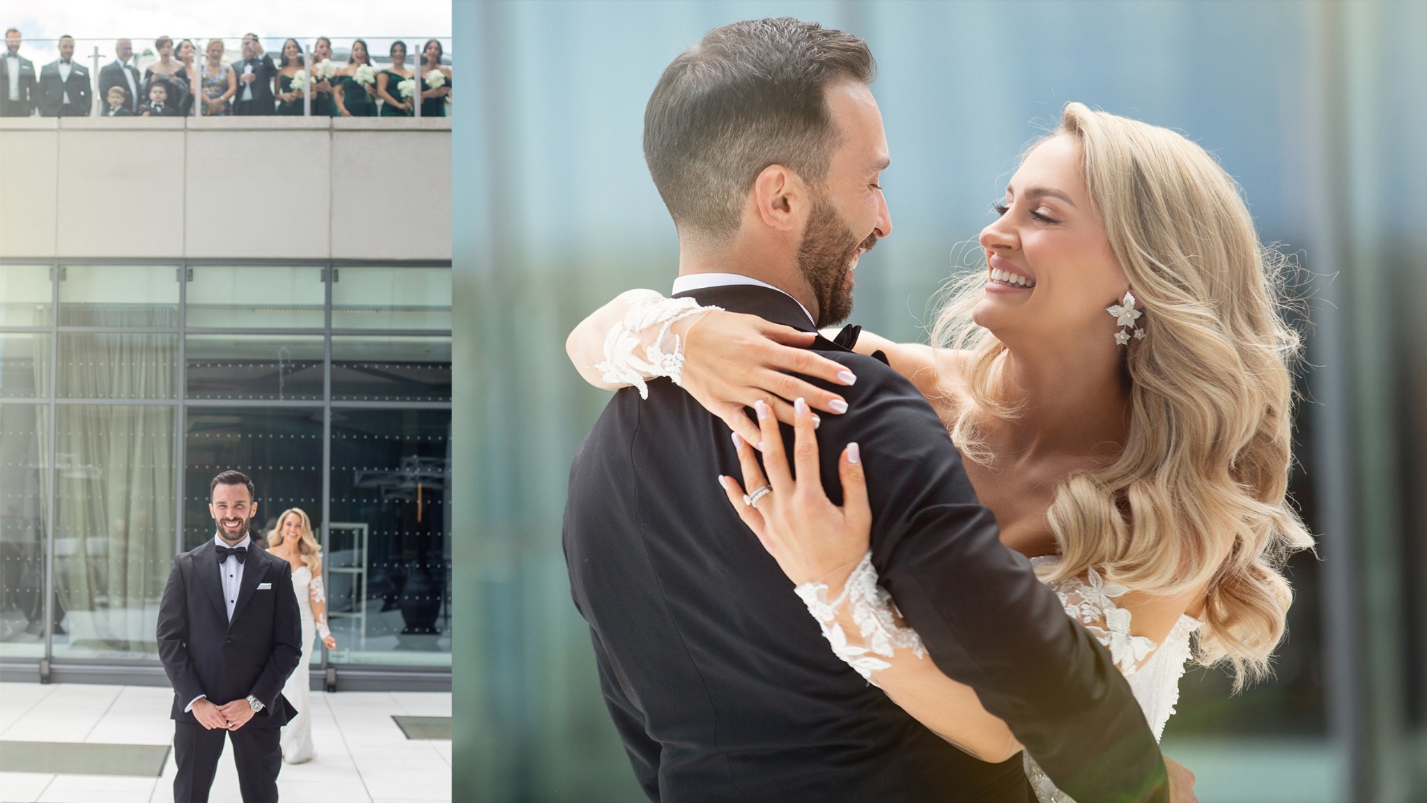 Couple sharing a private first look during a destination wedding in Italy